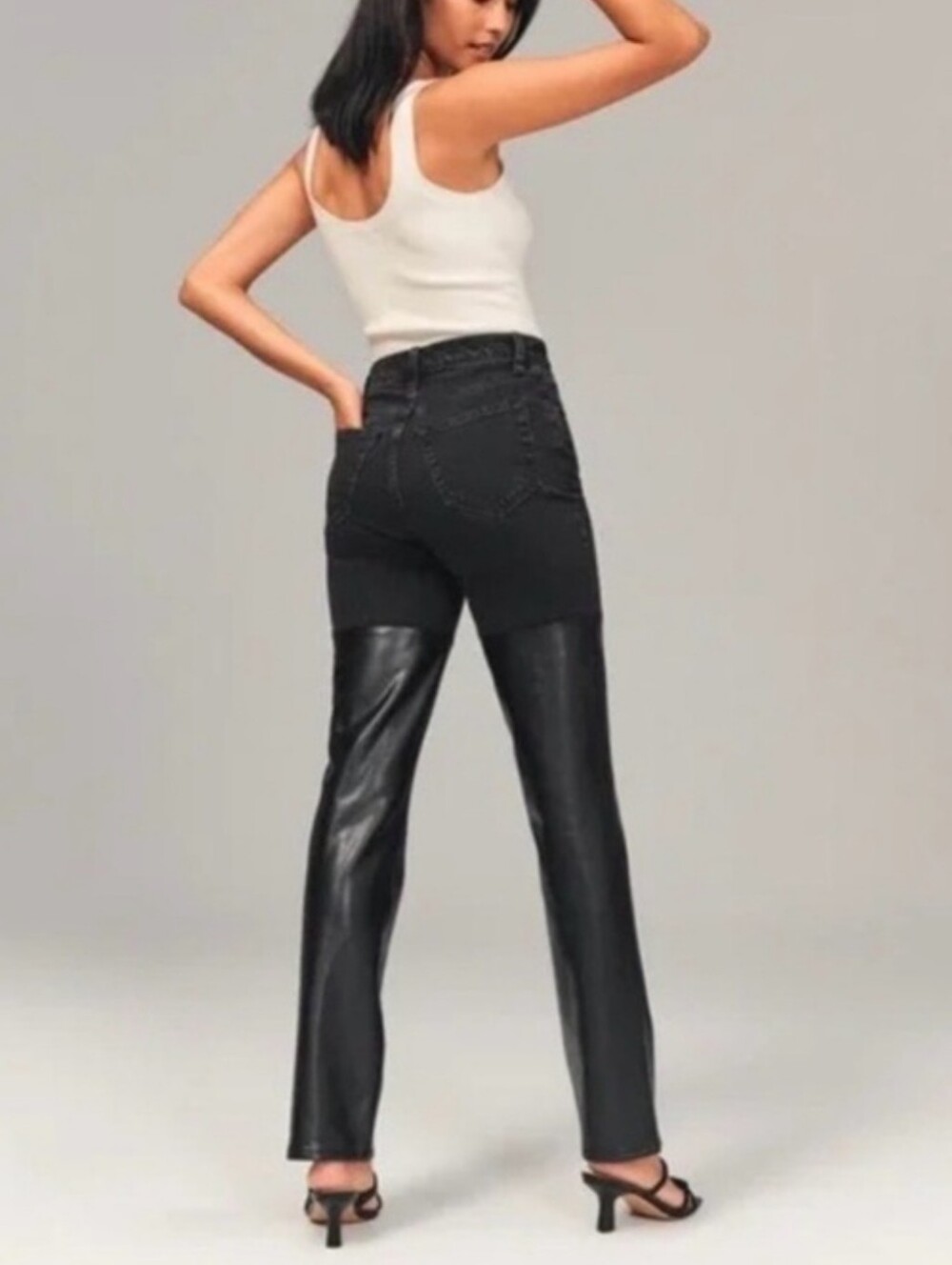 Abercrombie & Fitch 90s Ultra High Rise Straight Faux Leather Denim Jeans Black